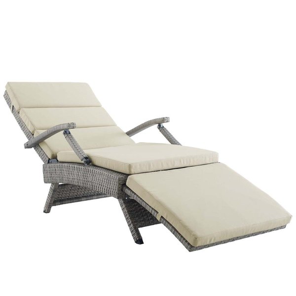 Patio Trasero Envisage Chaise Outdoor Patio Wicker Rattan Lounge Chair, Light Gray Beige PA1738092